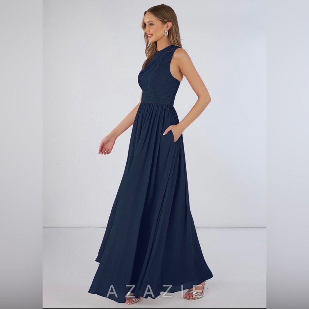 Azazie One Shoulder Navy Gown (A4). *IT HAS POCKETS!**
